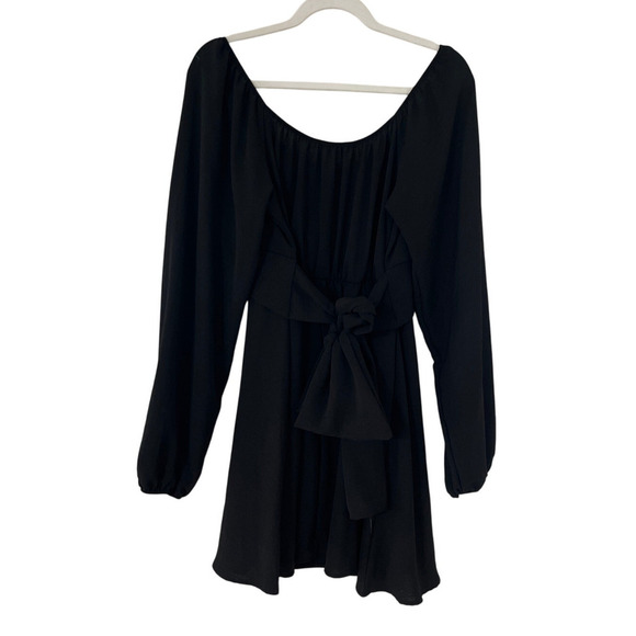 Altar’d State Lola Crossover Waist Back Tie Mini Dress Large Black Puff Sleeve - Picture 6 of 7